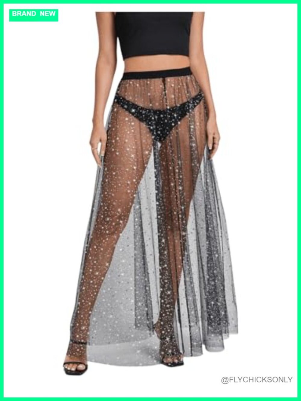 Women's Sheer Mesh Maxi Skirt High Waist A Line Y2k Concert